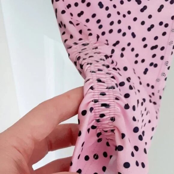 NWT Betsey Johnson pink & black polka dot high rise leggings, L - Picture 5 of 5